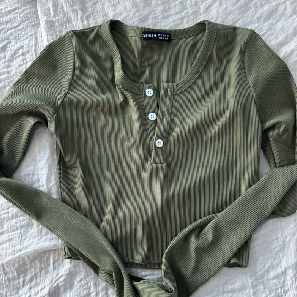 SHEIN Khaki Ribbed Knit Top